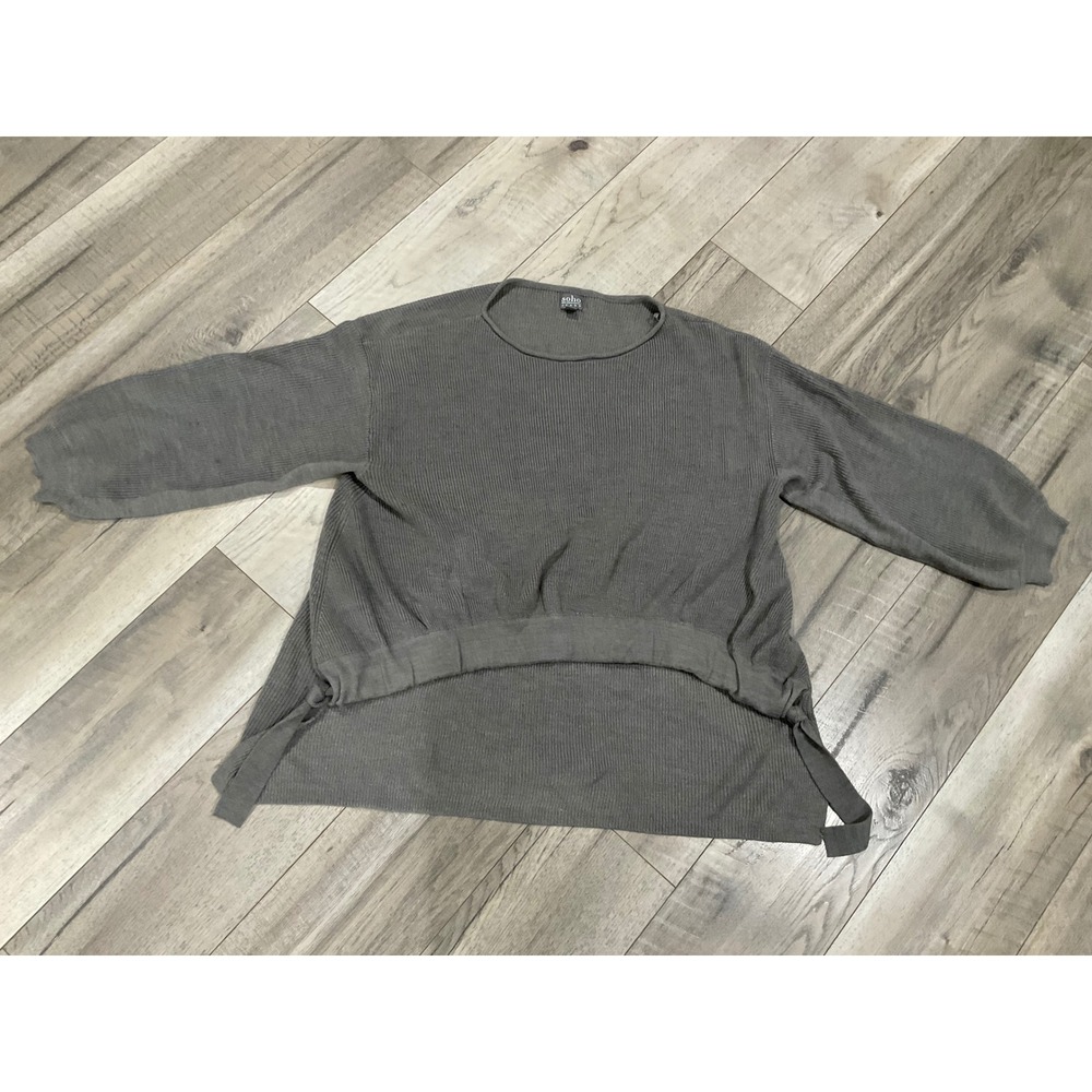 Soho New York & Company Jeans Gray Ribbed High Low Side Tie Sweater Large